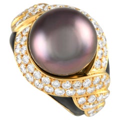 18K Yellow Gold 1.64ct Diamond and Tahitian Pearl Statement Ring