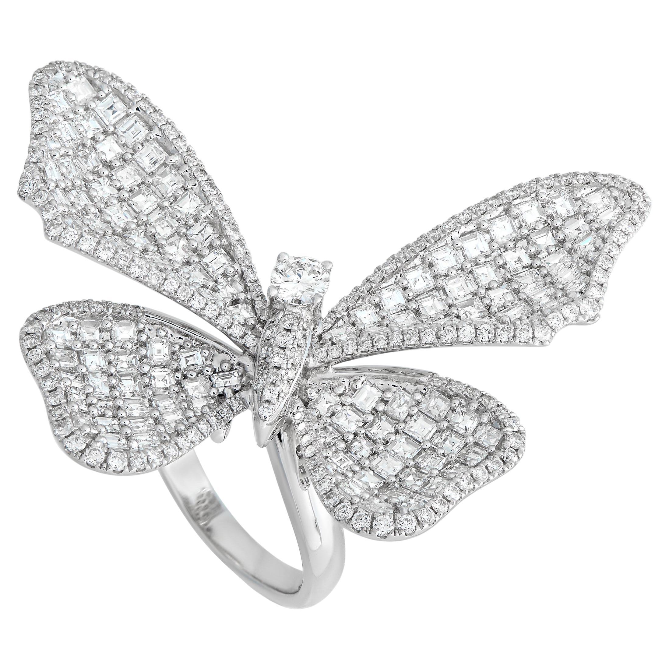18K White Gold 5.19ct Diamond Butterfly Statement Ring MF25-021424 For Sale
