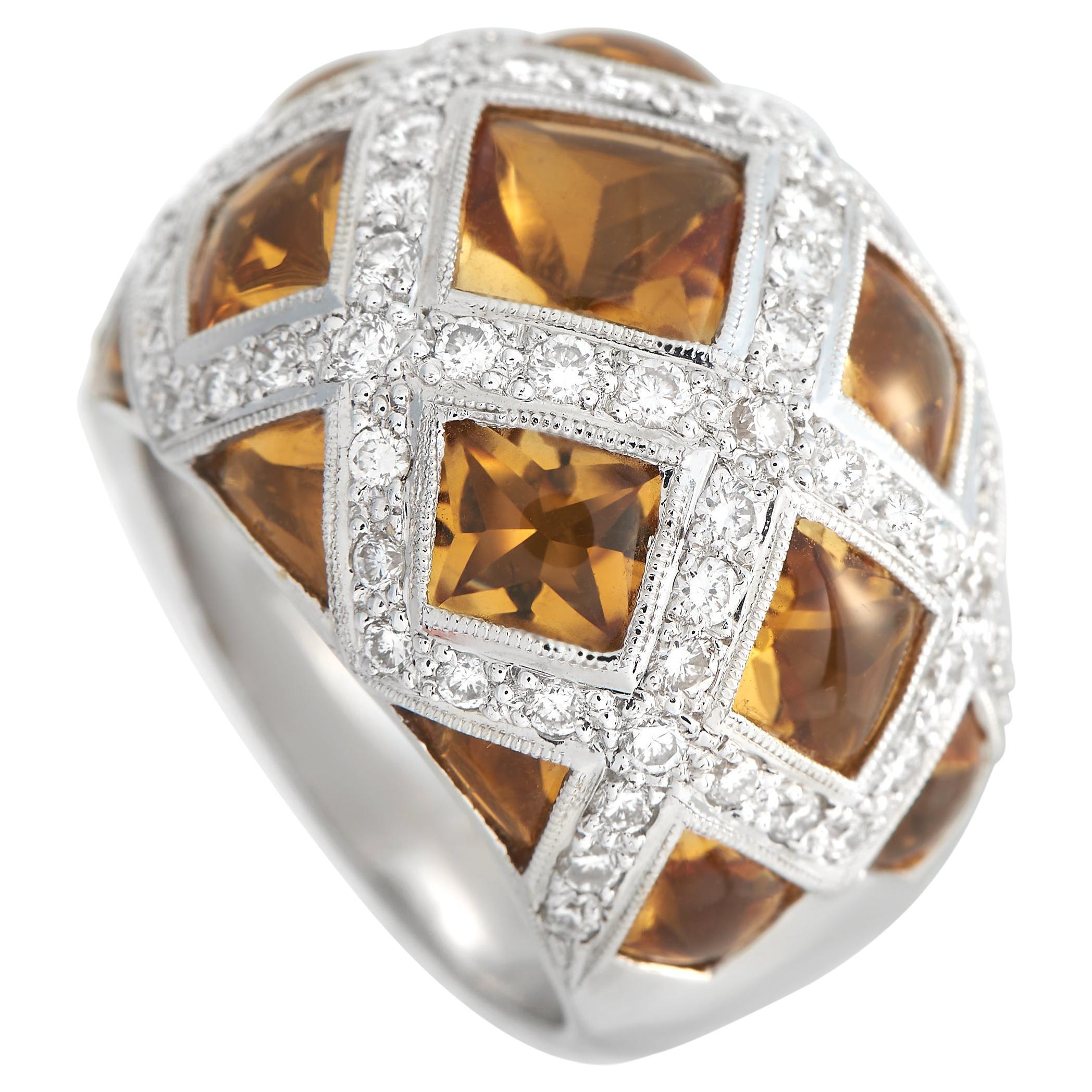 18K White Gold 1.49ct Diamond and Citrine Dome Ring MF02-021524 For Sale