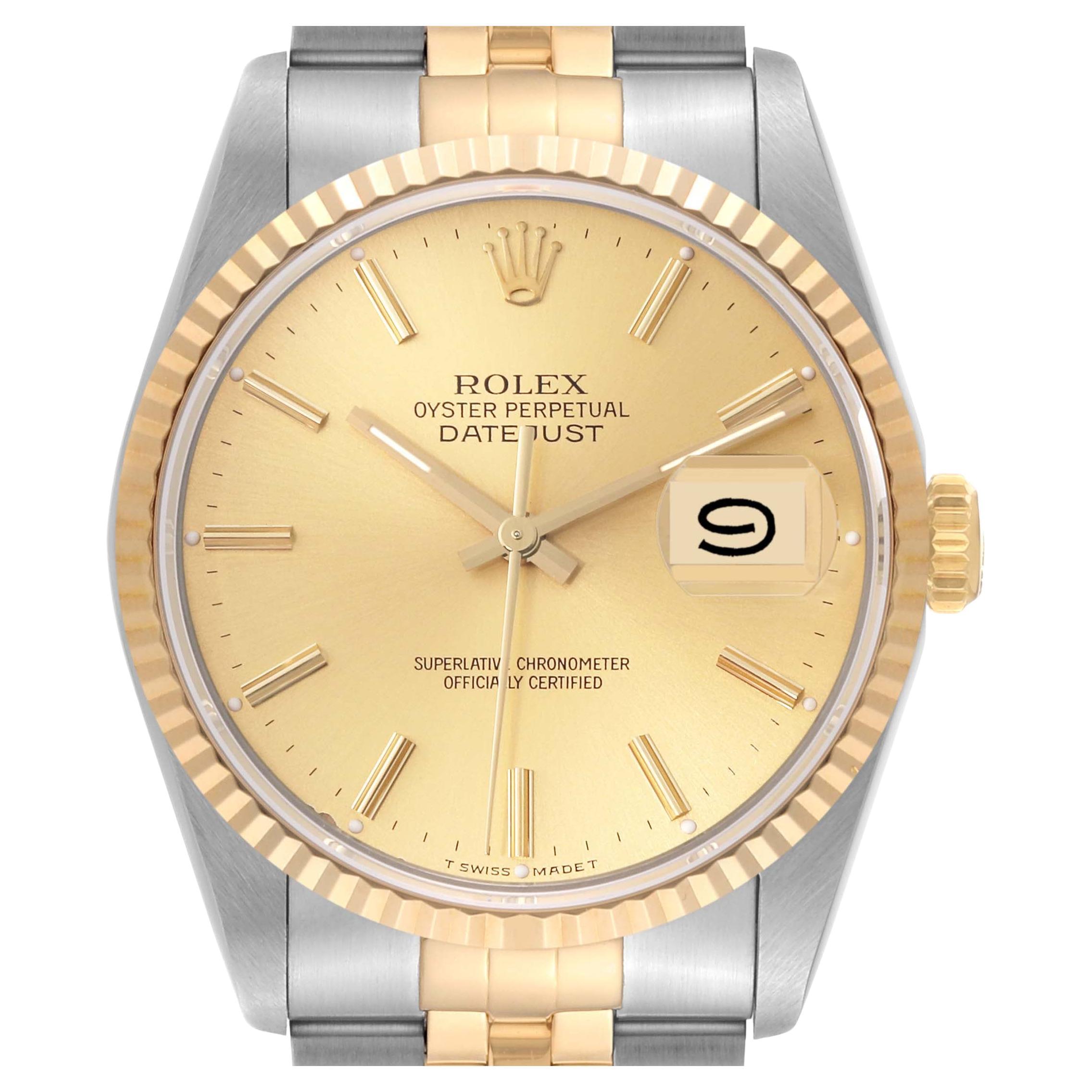 Rolex Datejust 36 Stahl Gelbgold Champagner Zifferblatt Herrenuhr 16233 Box Papiere im Angebot