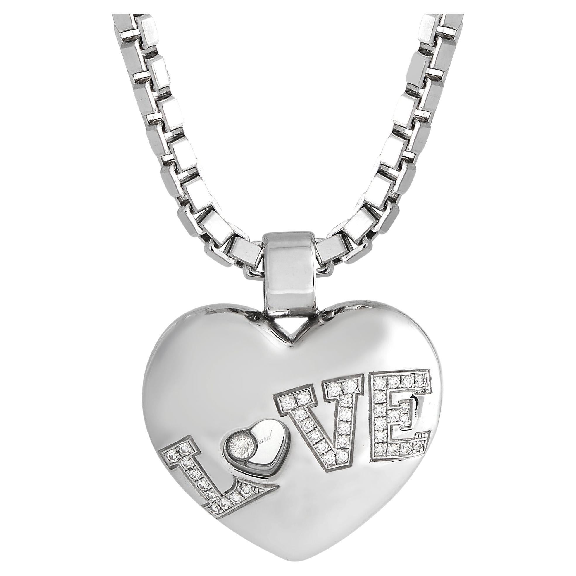 Chopard Happy Diamond 18K White Gold 0.25ct Diamond Heart Pendant Necklace For Sale