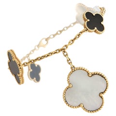 Vintage Van Cleef & Arpels Alhambra 18K Yellow Gold Mother of Pearl 5-Motif Bracelet