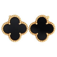 Van Cleef & Arpels Antique Alhambra 18K Yellow Gold Black Onyx Clip-On Earrings