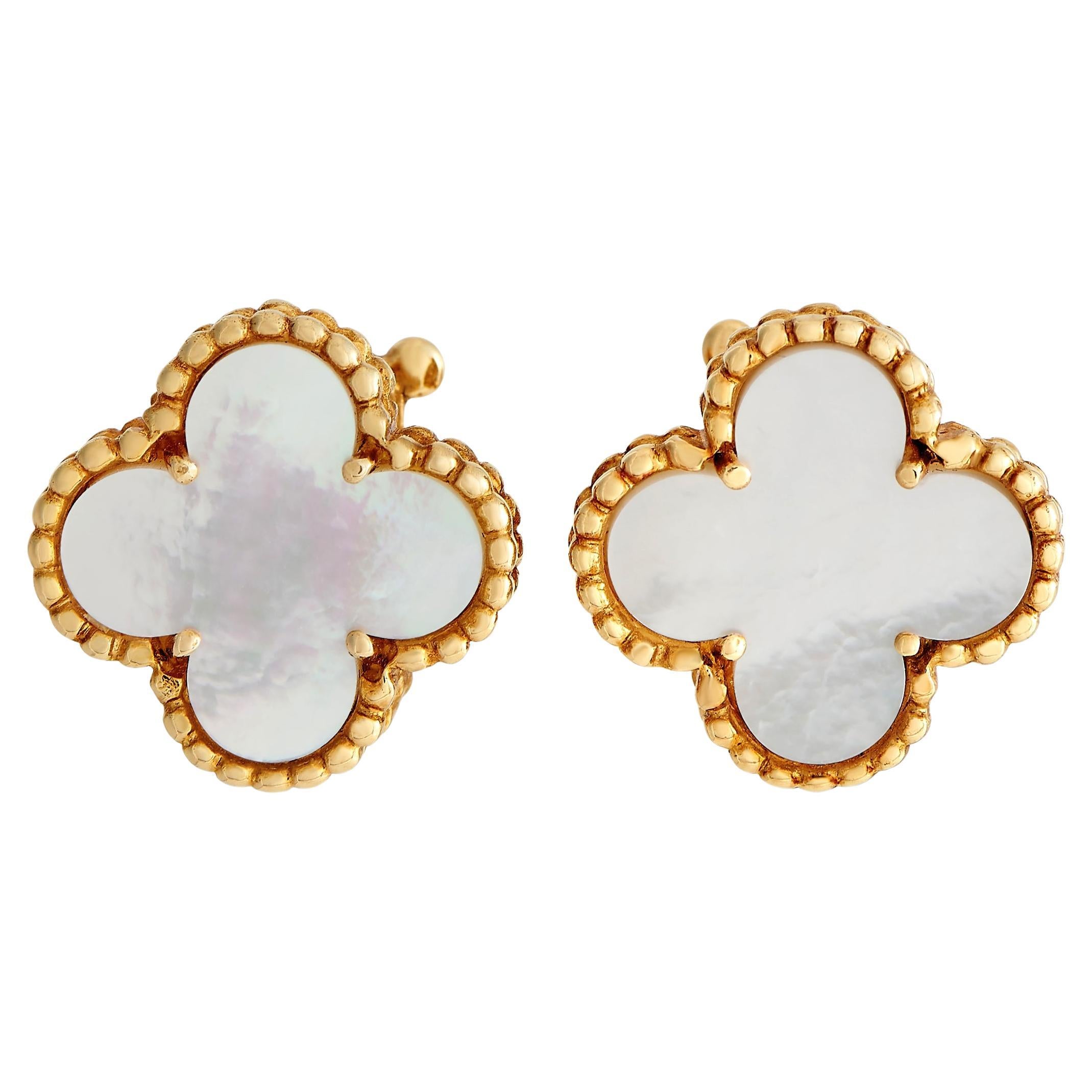 Van Cleef & Arpels Alhambra 18K Yellow Gold Mother of Pearl Clip-On Earrings