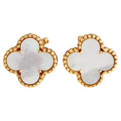 Van Cleef & Arpels Alhambra 18K Yellow Gold Mother of Pearl Clip-On Earrings