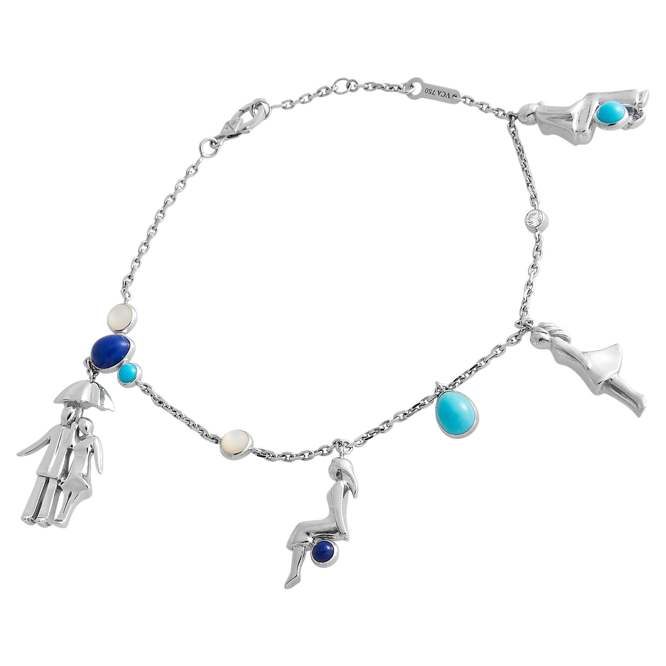 Van Cleef & Arpels Romantik in Paris Gold Lapislazuli Perlmutt-Armband im Angebot