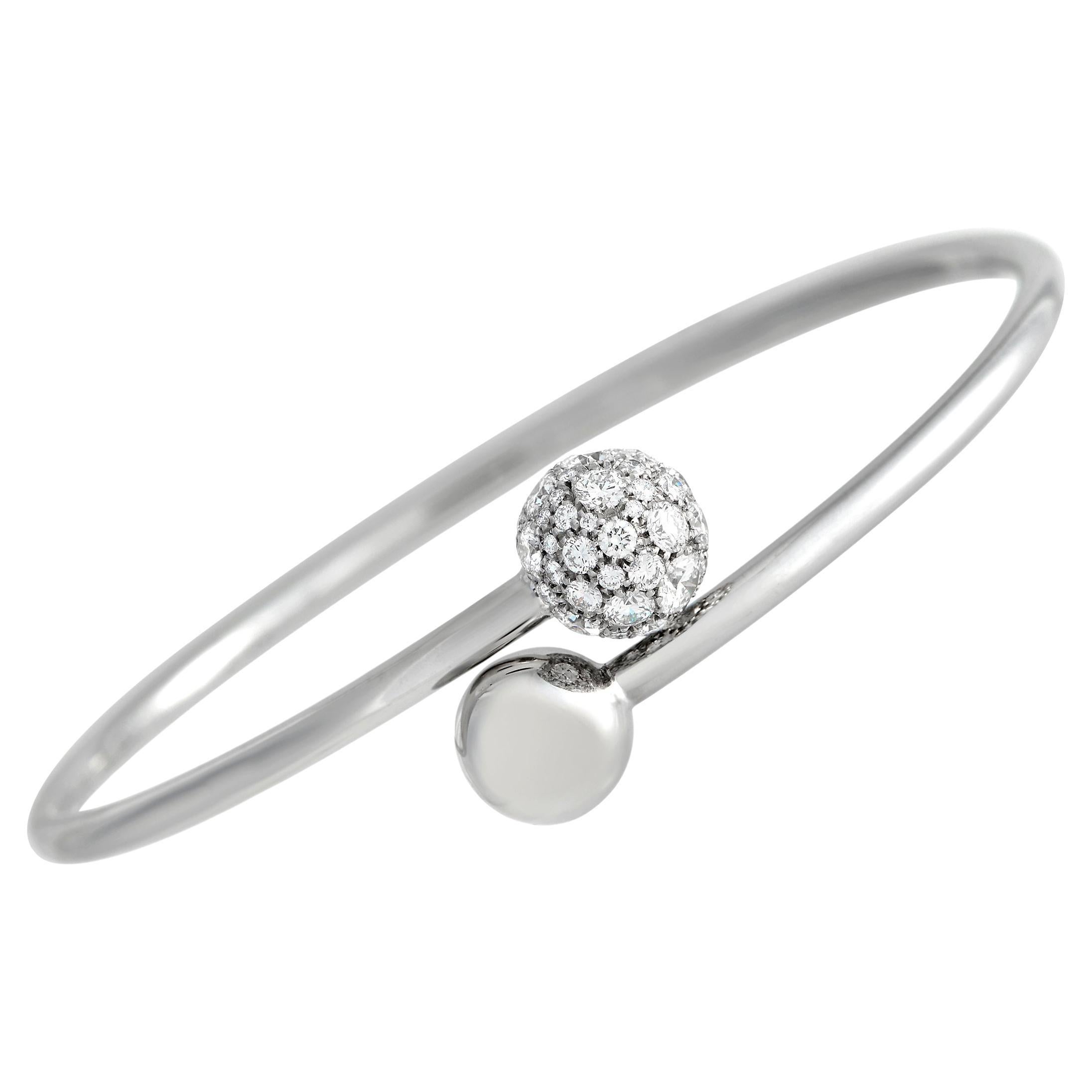 Tiffany & Co. HardWear 18K White Gold Diamond Ball Bypass Bangle Bracelet For Sale