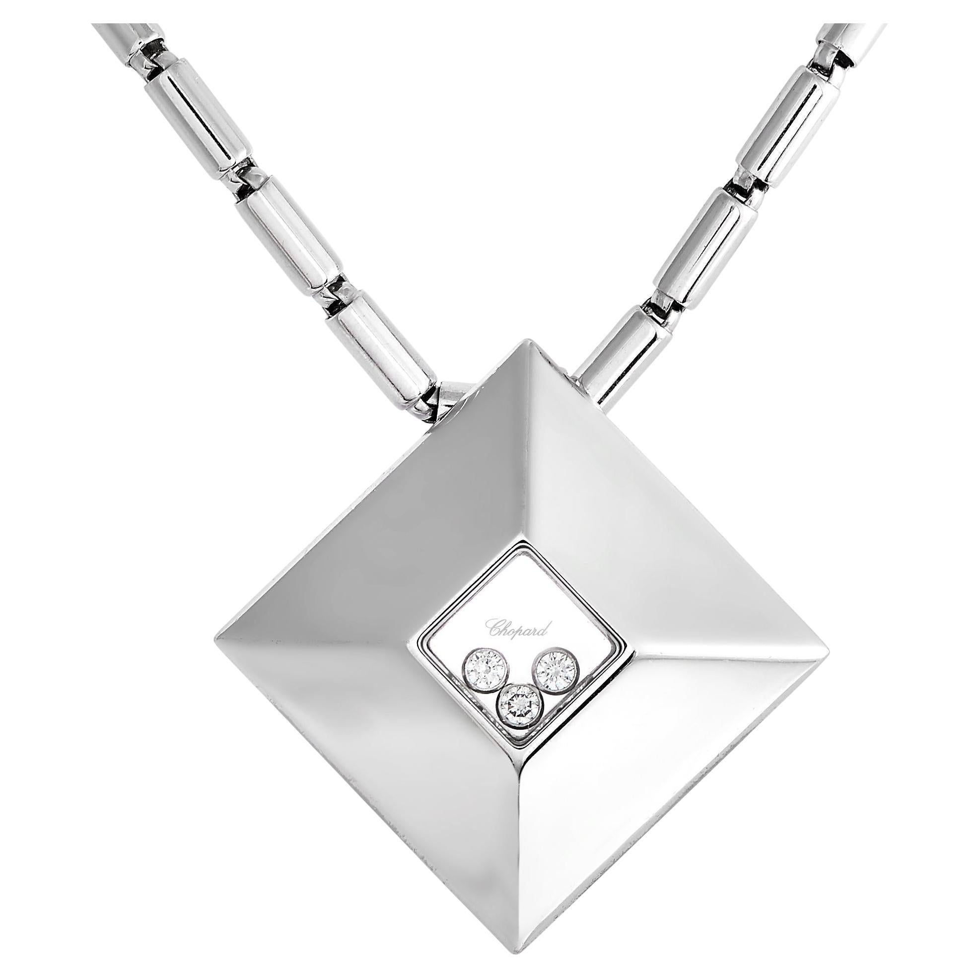 Chopard Happy Diamonds 18K White Gold Diamond Tube Bar Necklace For Sale