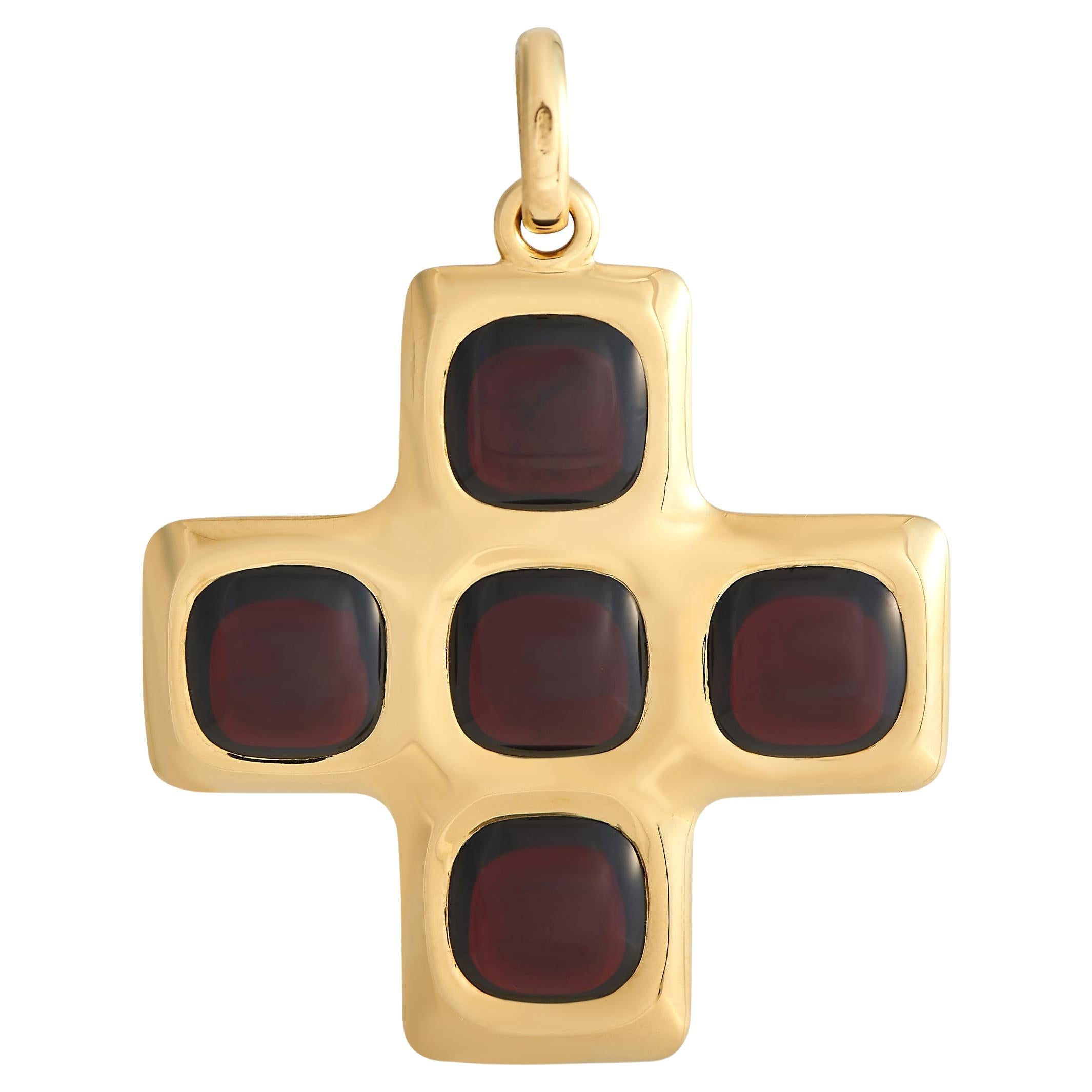 Pomellato 18K Yellow Gold Garnet Cross Pendant For Sale
