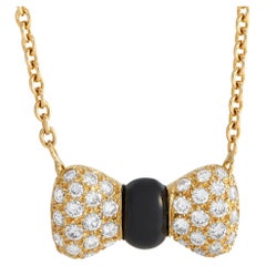 Van Cleef & Arpels 18K Yellow Gold 0.69ct Diamond and Onyx Bow Necklace