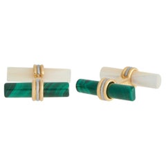 Van Cleef & Arpels 18K Yellow Gold Malachite and Mother of Pearl Cufflinks