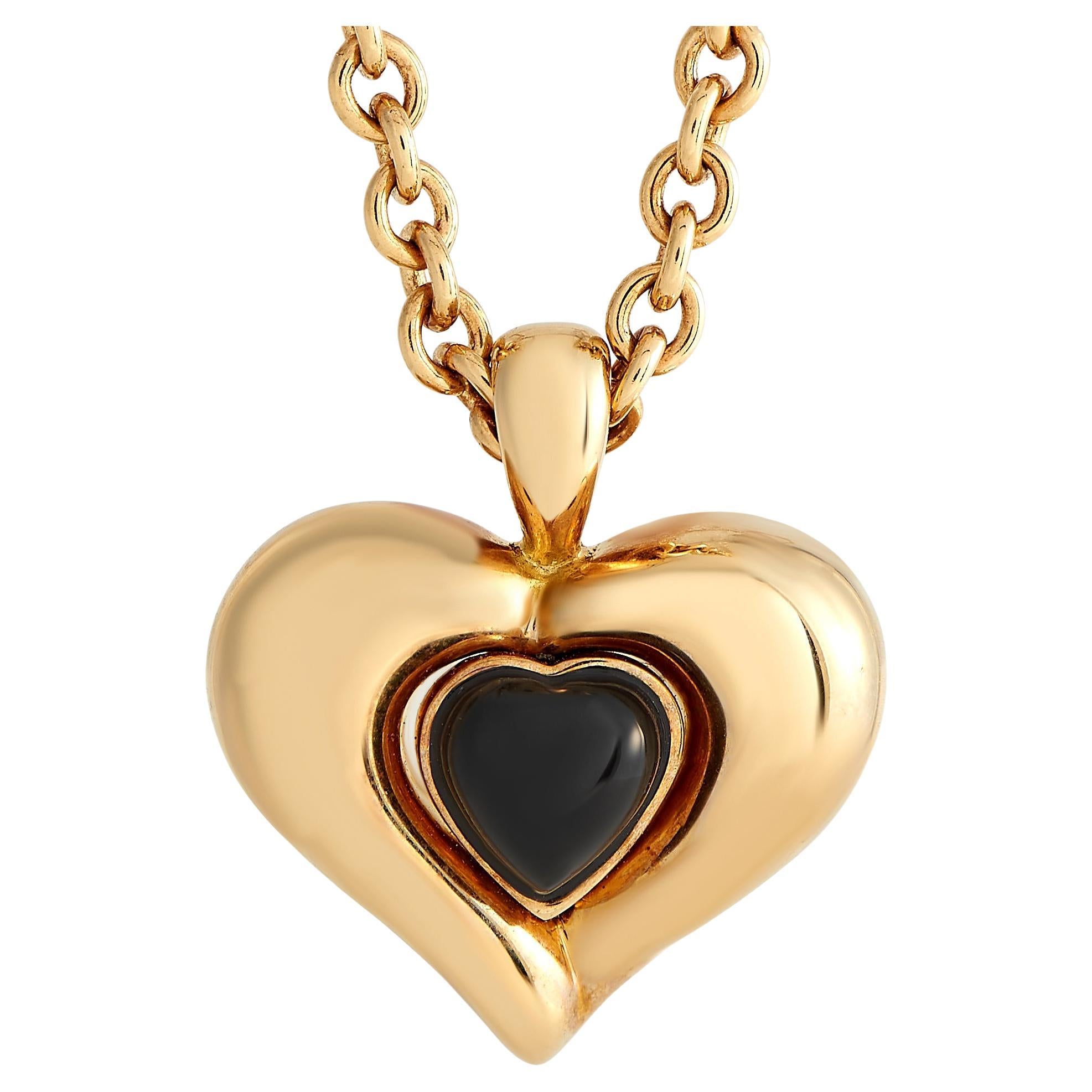 Van Cleef & Arpels 18K Yellow Gold Onyx Heart Necklace