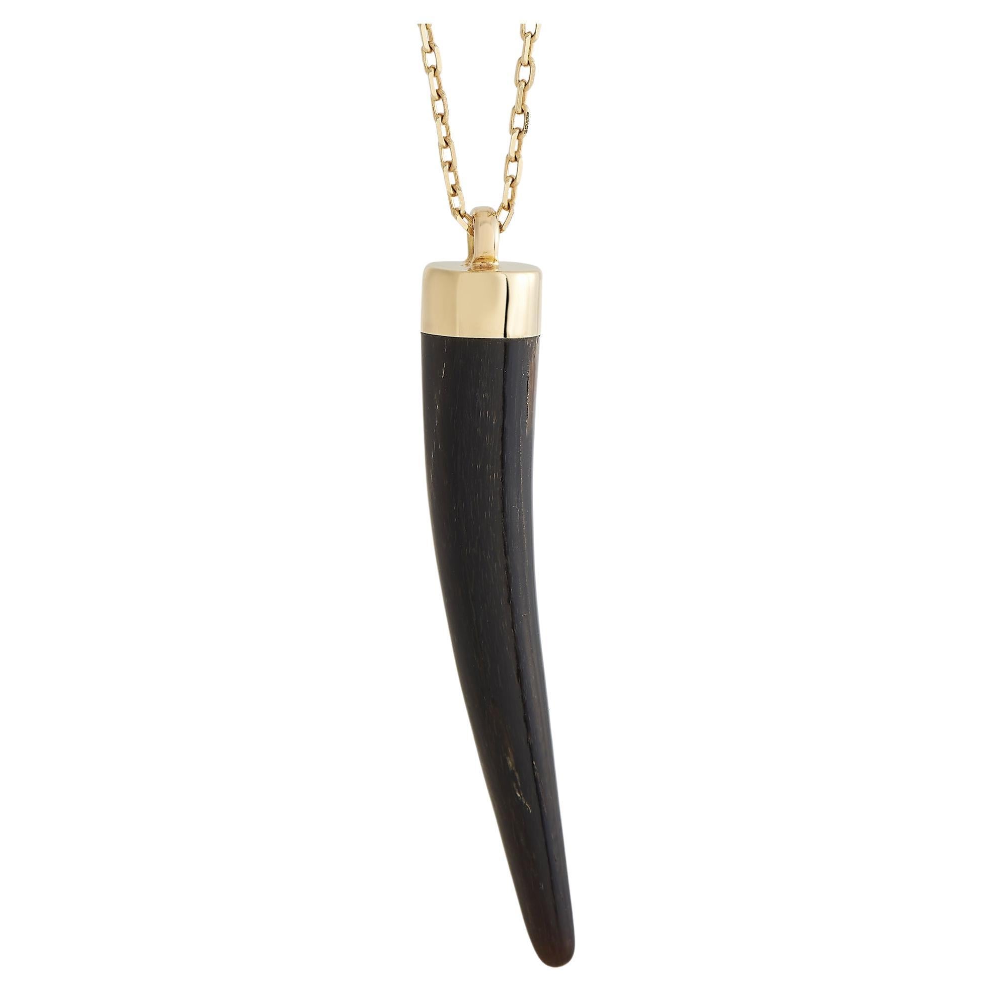 Gucci 18K Yellow Gold Onyx Italian Horn Necklace For Sale