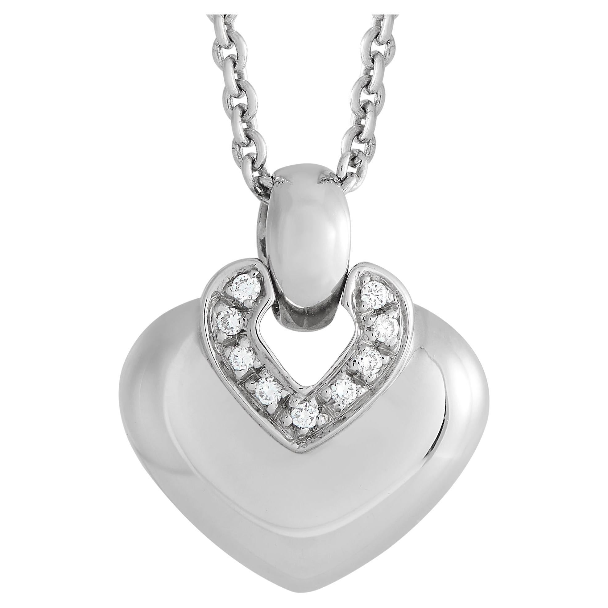 Bvlgari Doppio 18K White Gold Diamond Heart Necklace