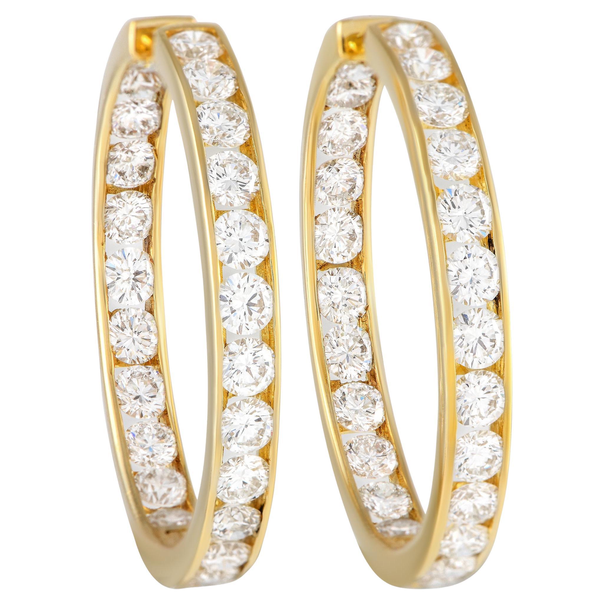 18K Yellow Gold 7.20ct Diamond Inside-Out Hoop Earrings For Sale