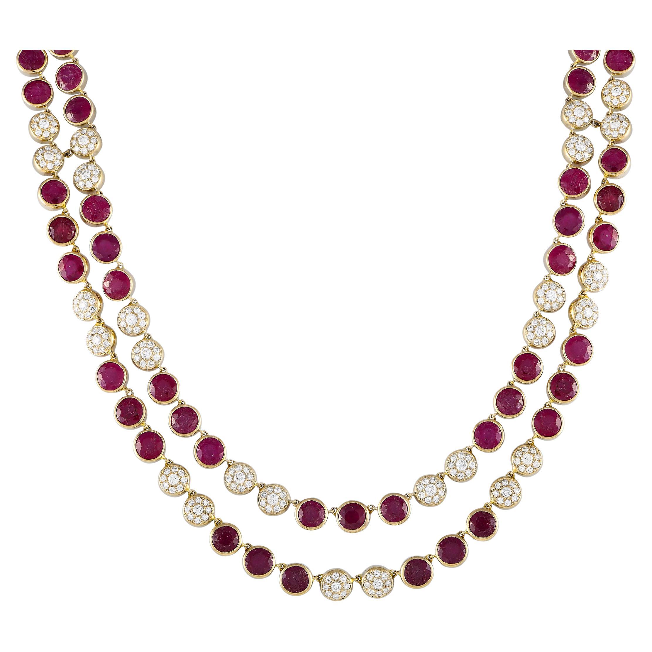 18K Yellow Gold 6.50ct Diamond and Ruby Necklace For Sale