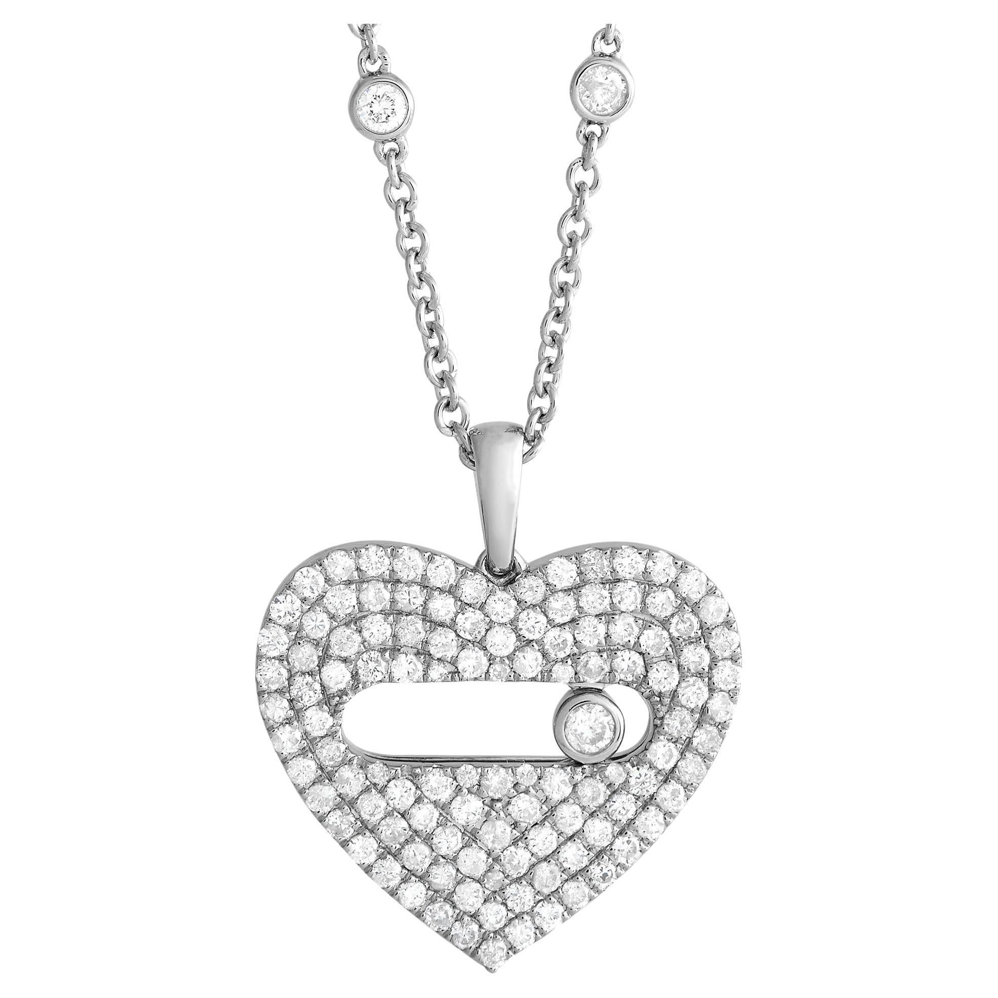 14K White Gold 2.10ct Diamond Pav Heart Necklace  For Sale