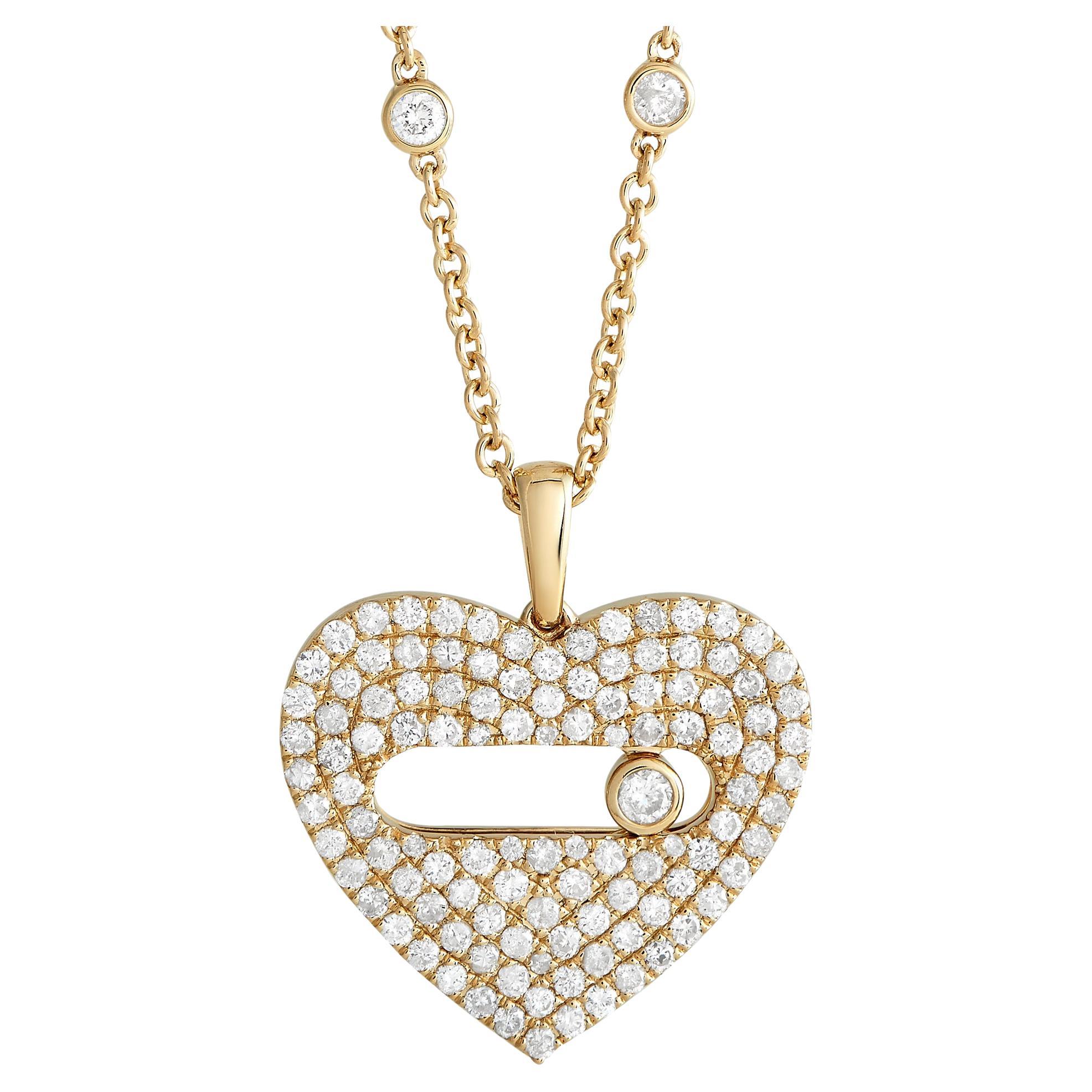 14K Yellow Gold 2.10ct Diamond Pav Heart Necklace 