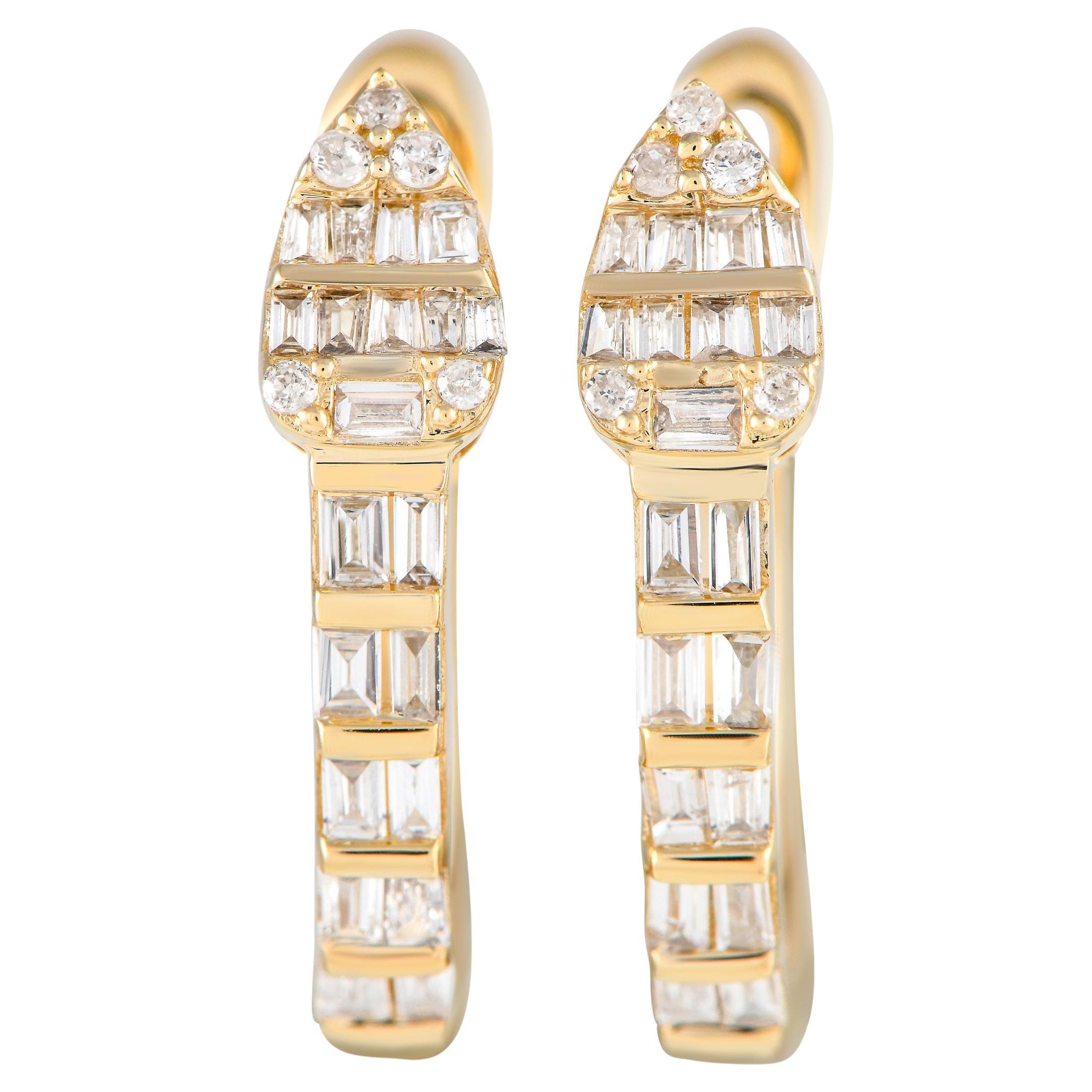 14K Yellow Gold 0.70ct Diamond Huggie Earrings For Sale
