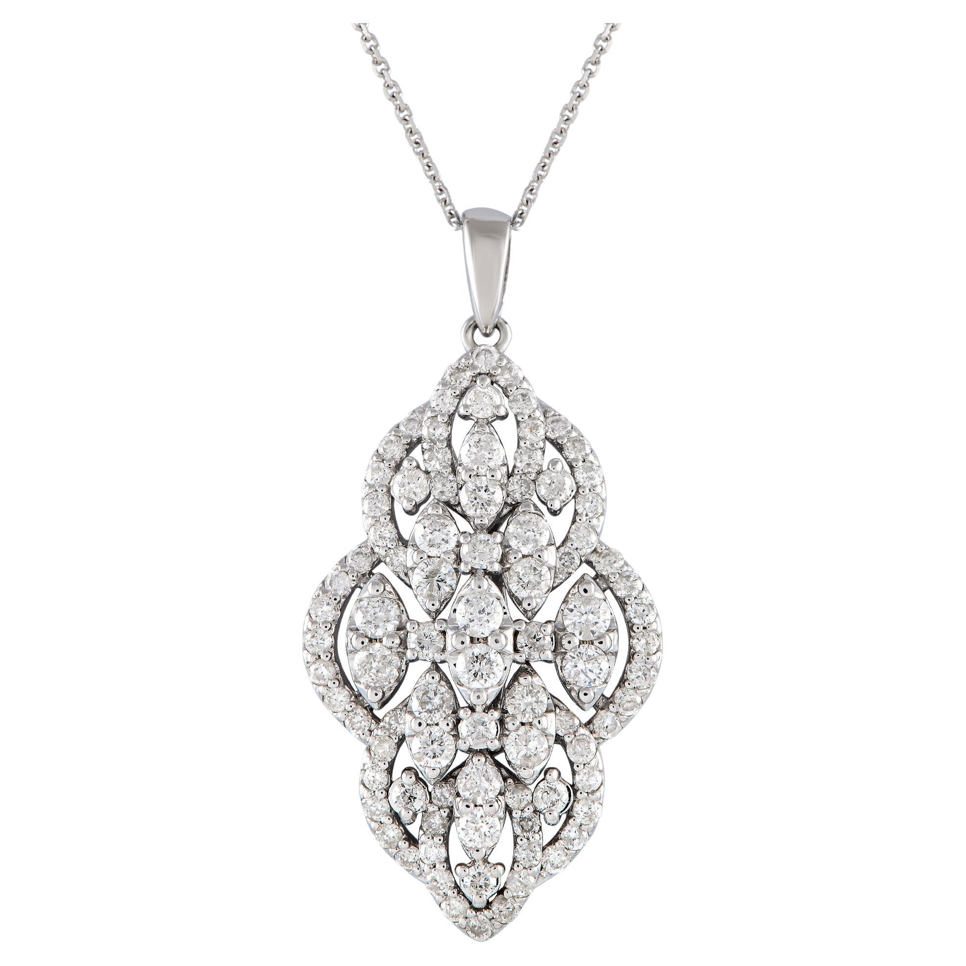 14K White Gold 1.50ct Diamond Pendant Necklace  For Sale