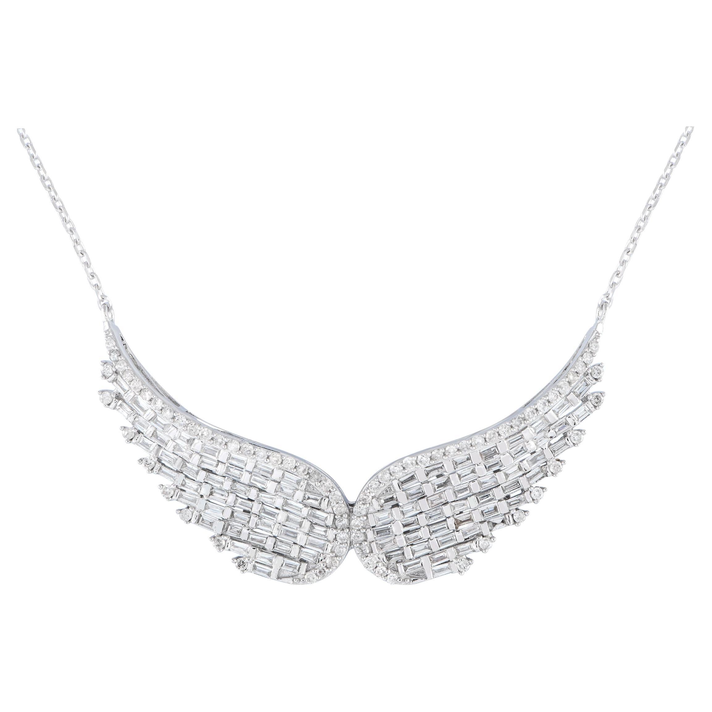 14K White Gold 1.06ct Diamond Wing Necklace For Sale