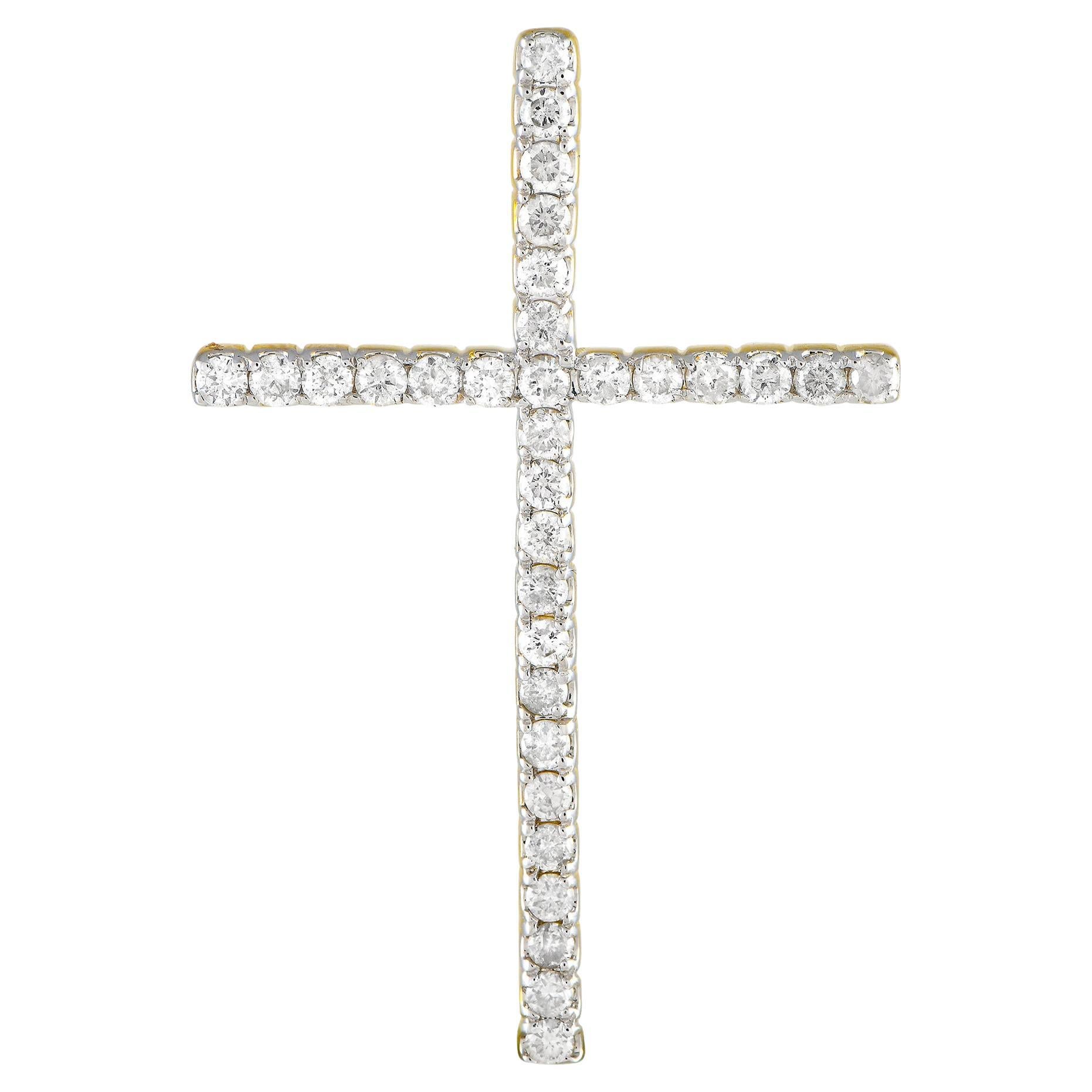 14K Yellow Gold 0.75ct Diamond Cross Pendant 