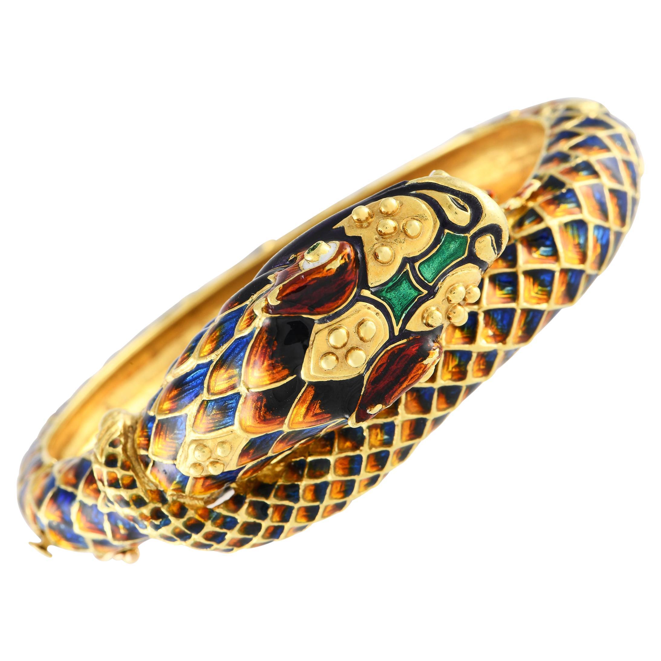 Bracelet dragon en or jaune 18 carats et émail en vente
