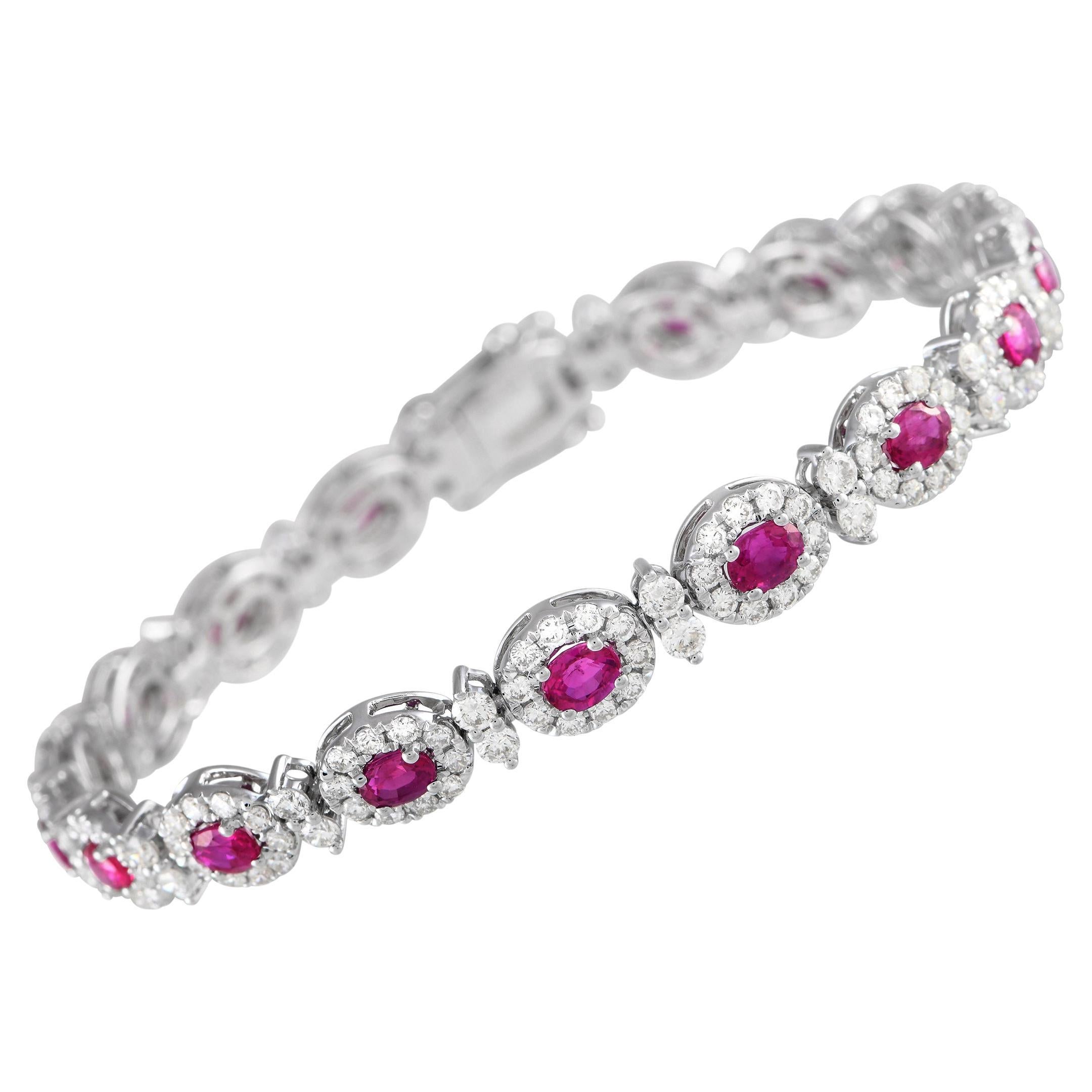 18K White Gold 3.88ct Diamond and Ruby Bracelet  For Sale