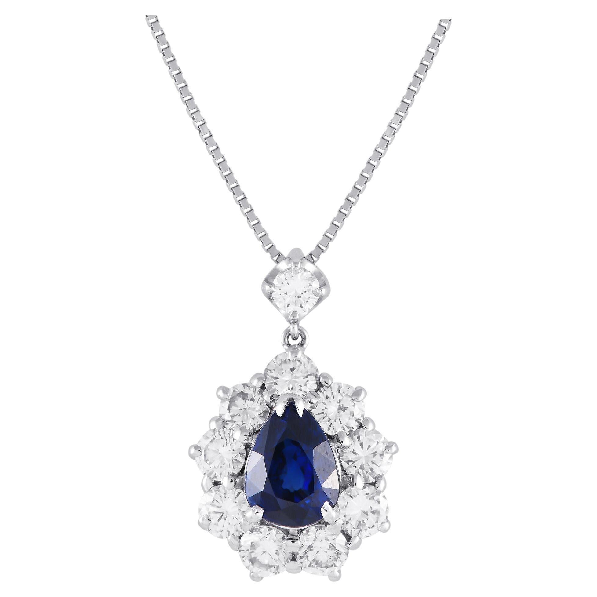 Halskette aus Platin mit 1,51 Karat Diamant und königsblauem Saphir im Angebot