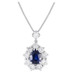 Collier en platine, diamant 1,51 carat et saphir bleu royal