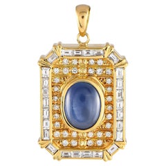 Pendentif en or jaune 18 carats avec diamants et saphirs 1,52 carat 