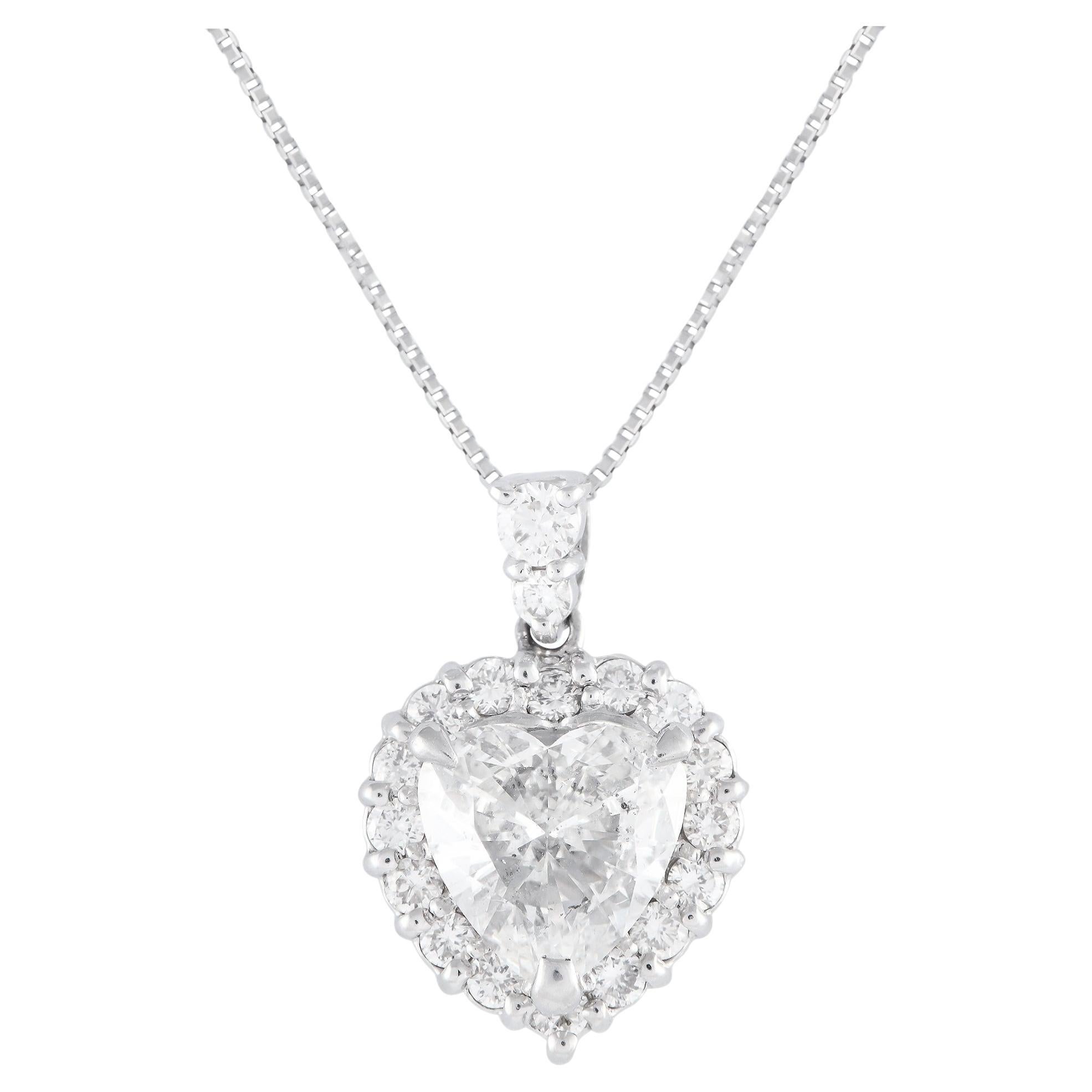 18K White Gold 1.33ct Diamond Pendant Necklace For Sale