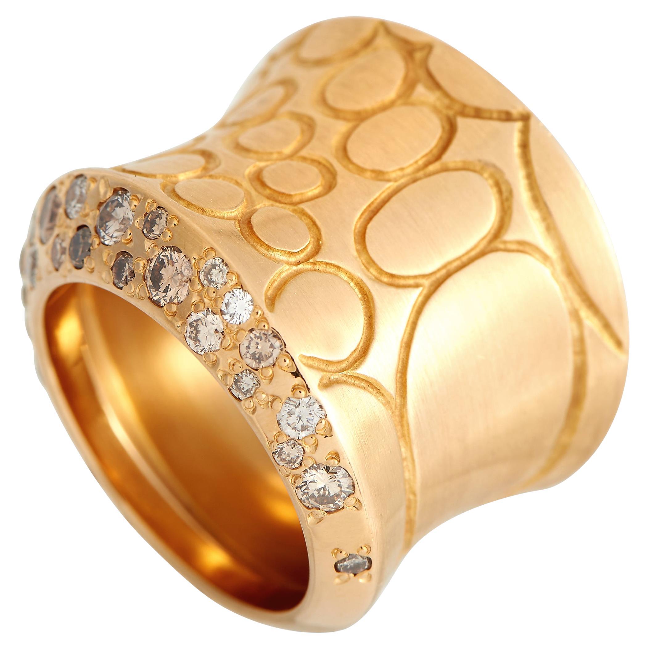 Pomellato Cocco 18K Rose Gold 0.89ct Diamond Wide Concave Ring