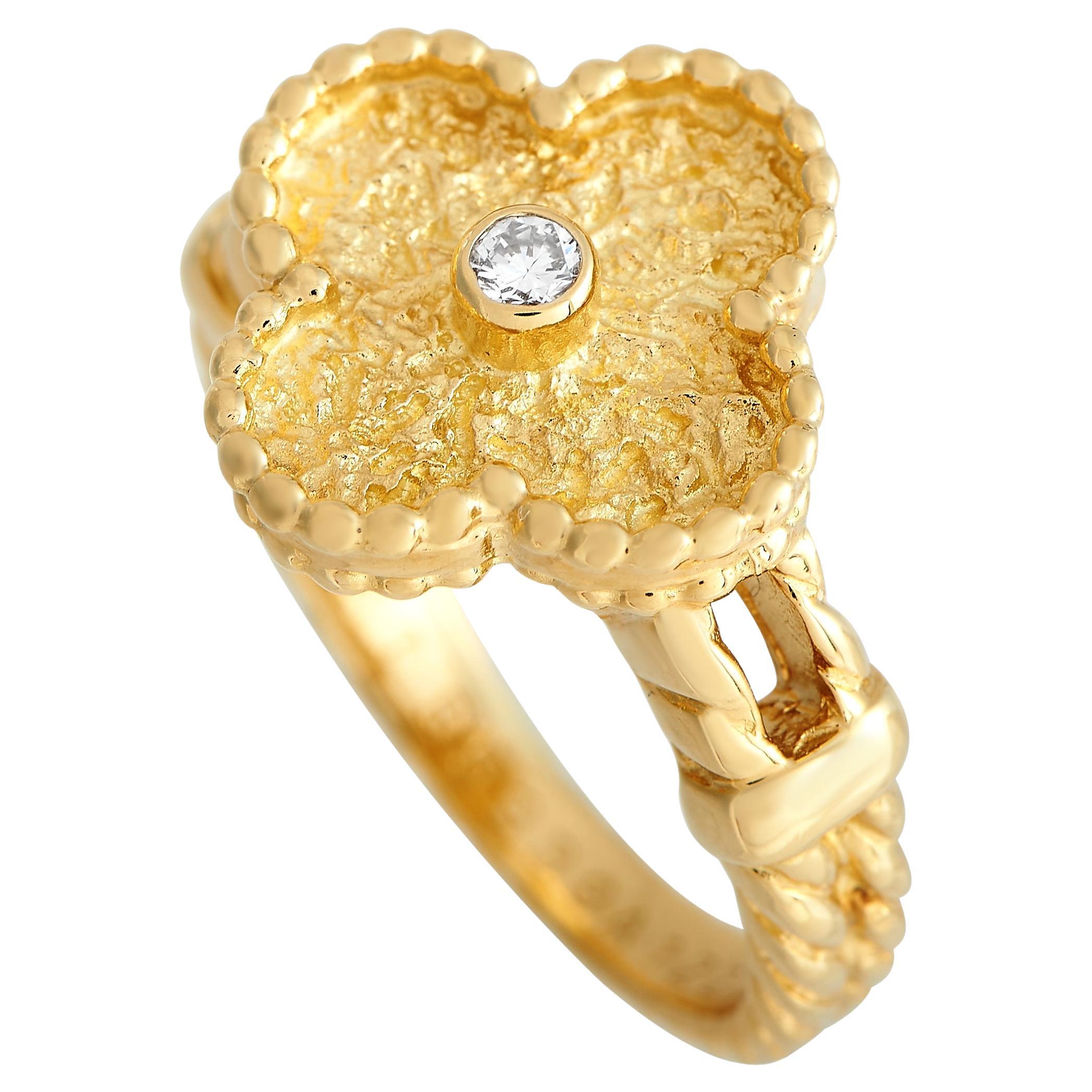 Van Cleef & Arpels Vintage Alhambra 18K Yellow Gold Diamond Ring 
