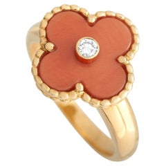 Van Cleef & Arpels Alhambra Diamond and Coral Ring 