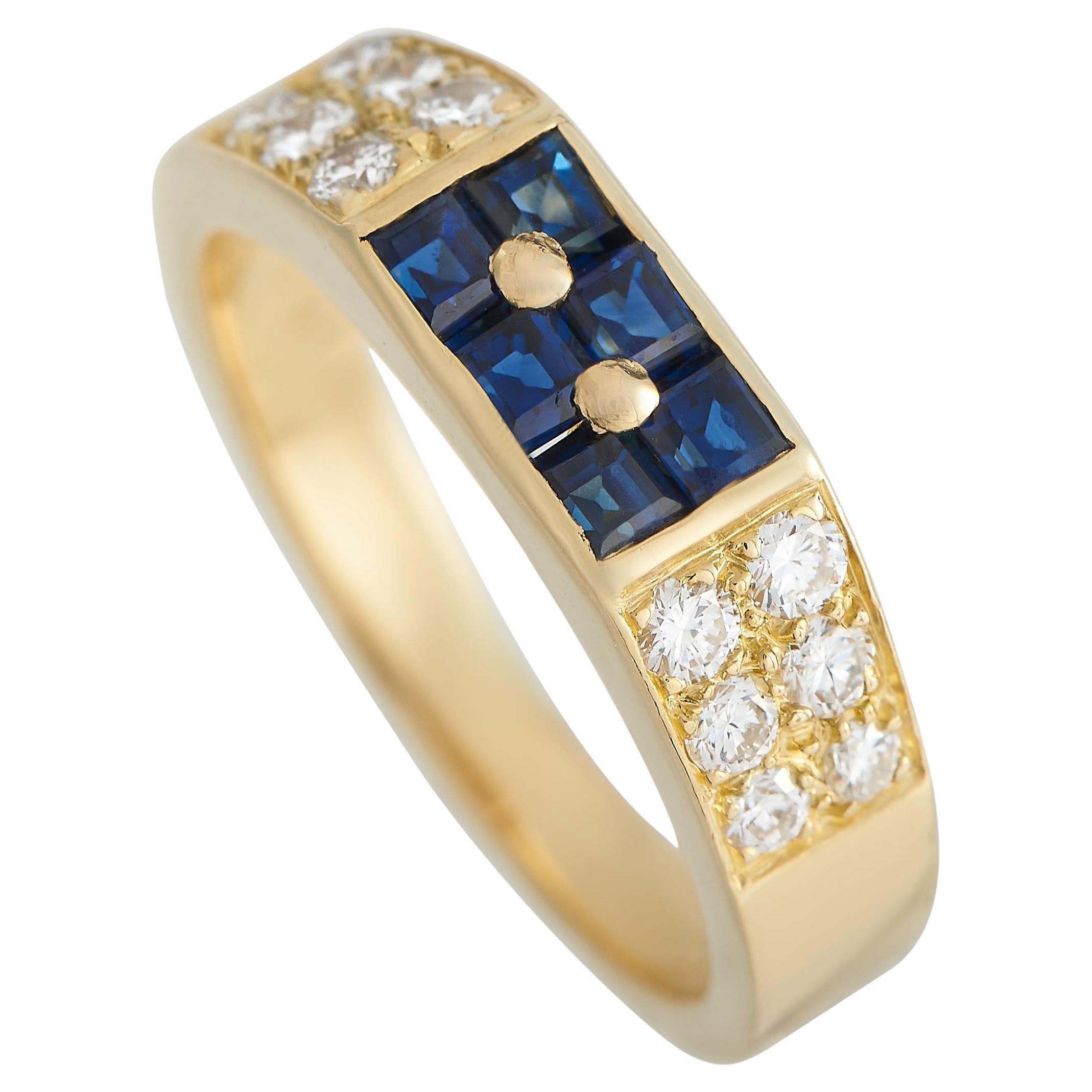 Van Cleef & Arpels 18K Yellow Gold 0.39ct  Diamond and Sapphire Ring For Sale