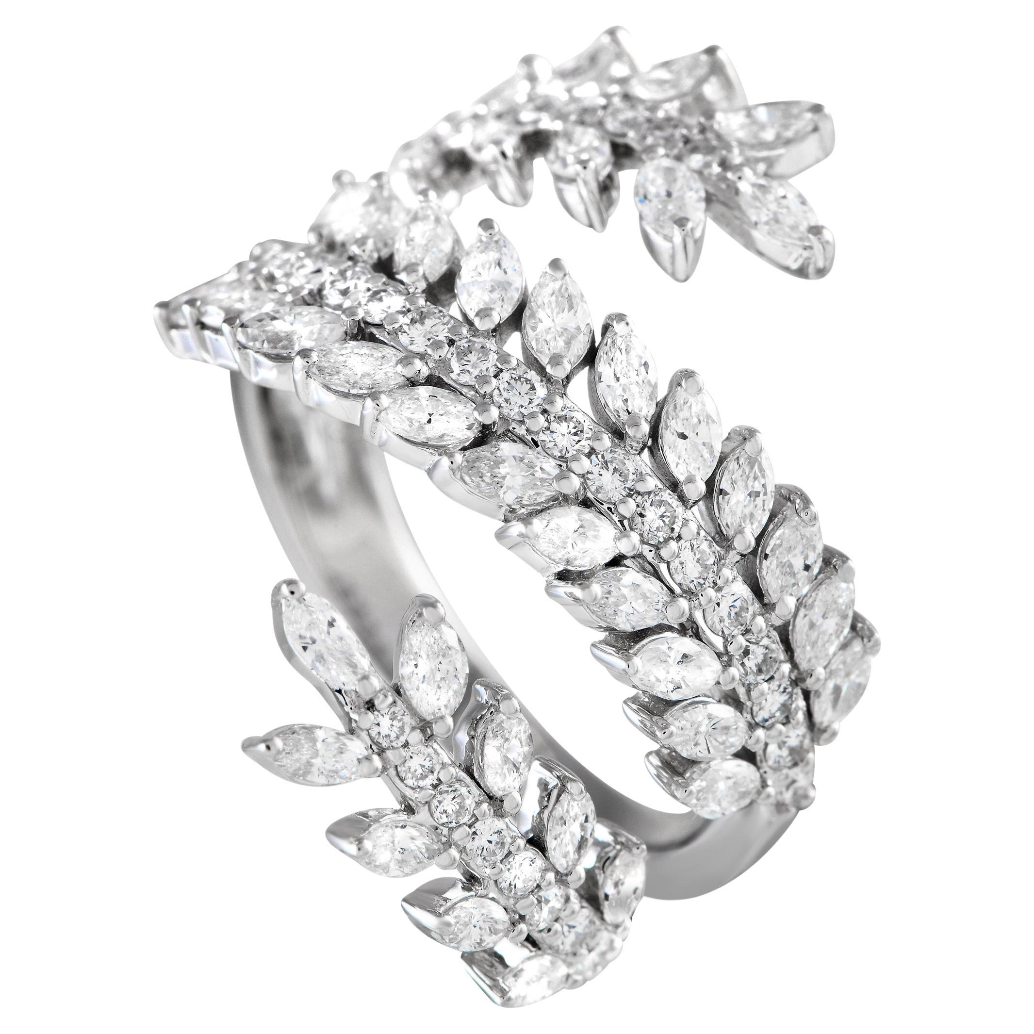 14K White Gold 1.78ct Diamond Vine Bypass Ring  For Sale