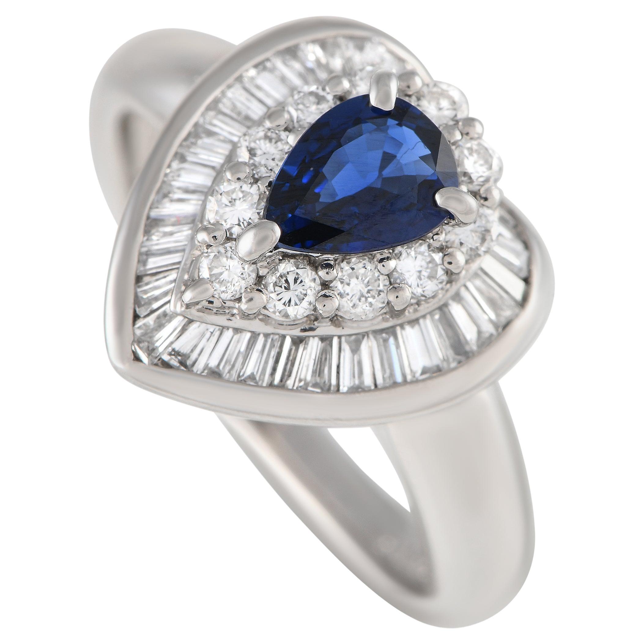Platinum 0.49ct Diamond and Sapphire Ring  For Sale