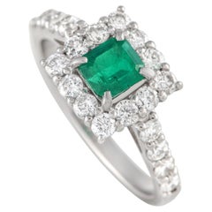 Platinum 0.82ct Diamond and Emerald Ring 