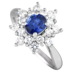 Platinum 0.67ct Diamond and Blue Sapphire Starburst Ring