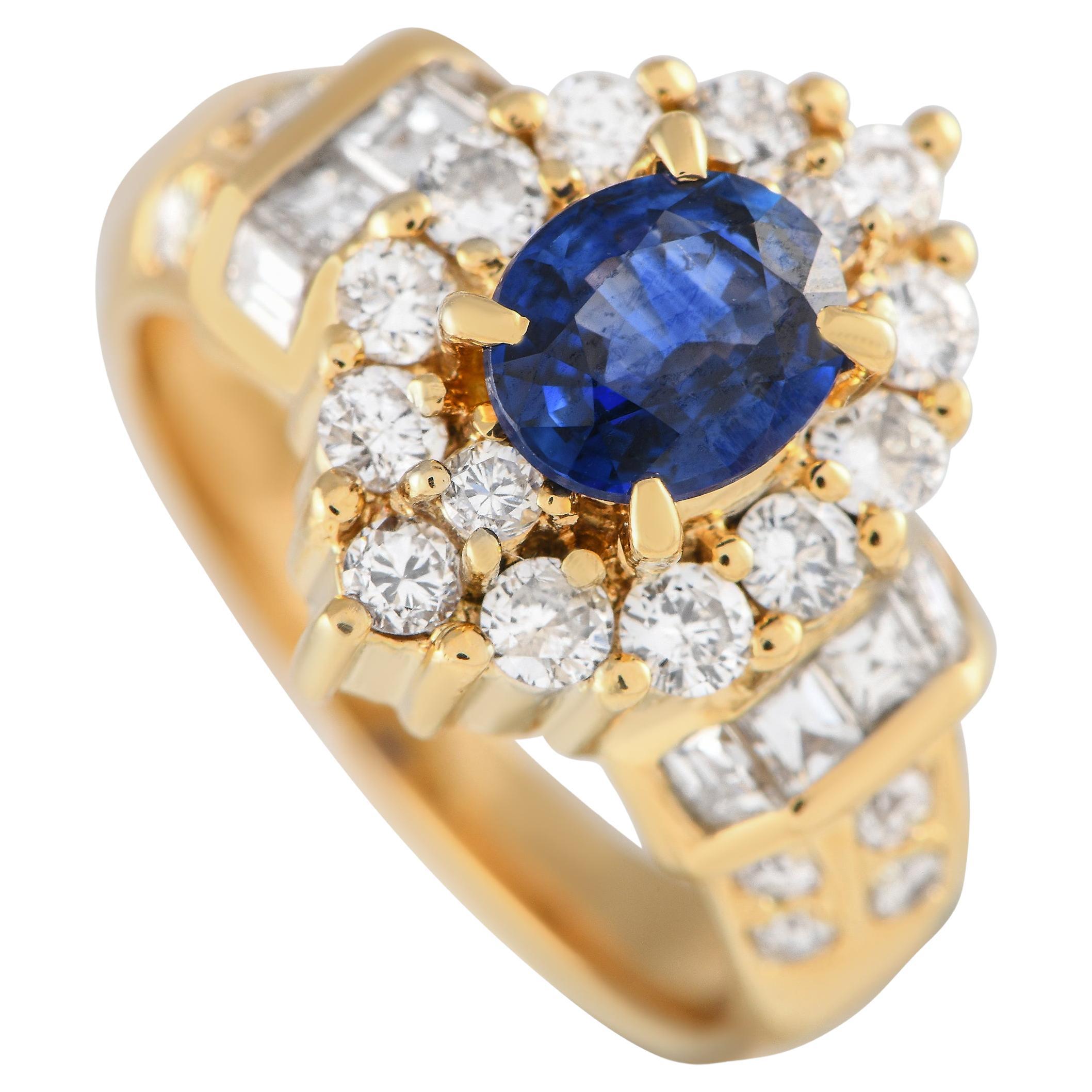 18K Yellow Gold 1.12ct Diamond and Sapphire Ring  For Sale