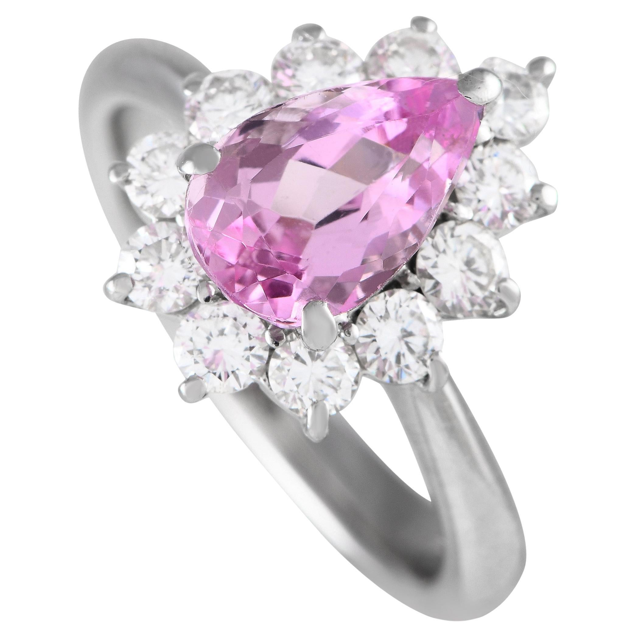 Platinum 0.71ct Diamond and Pink Zircon Pear Halo Ring For Sale