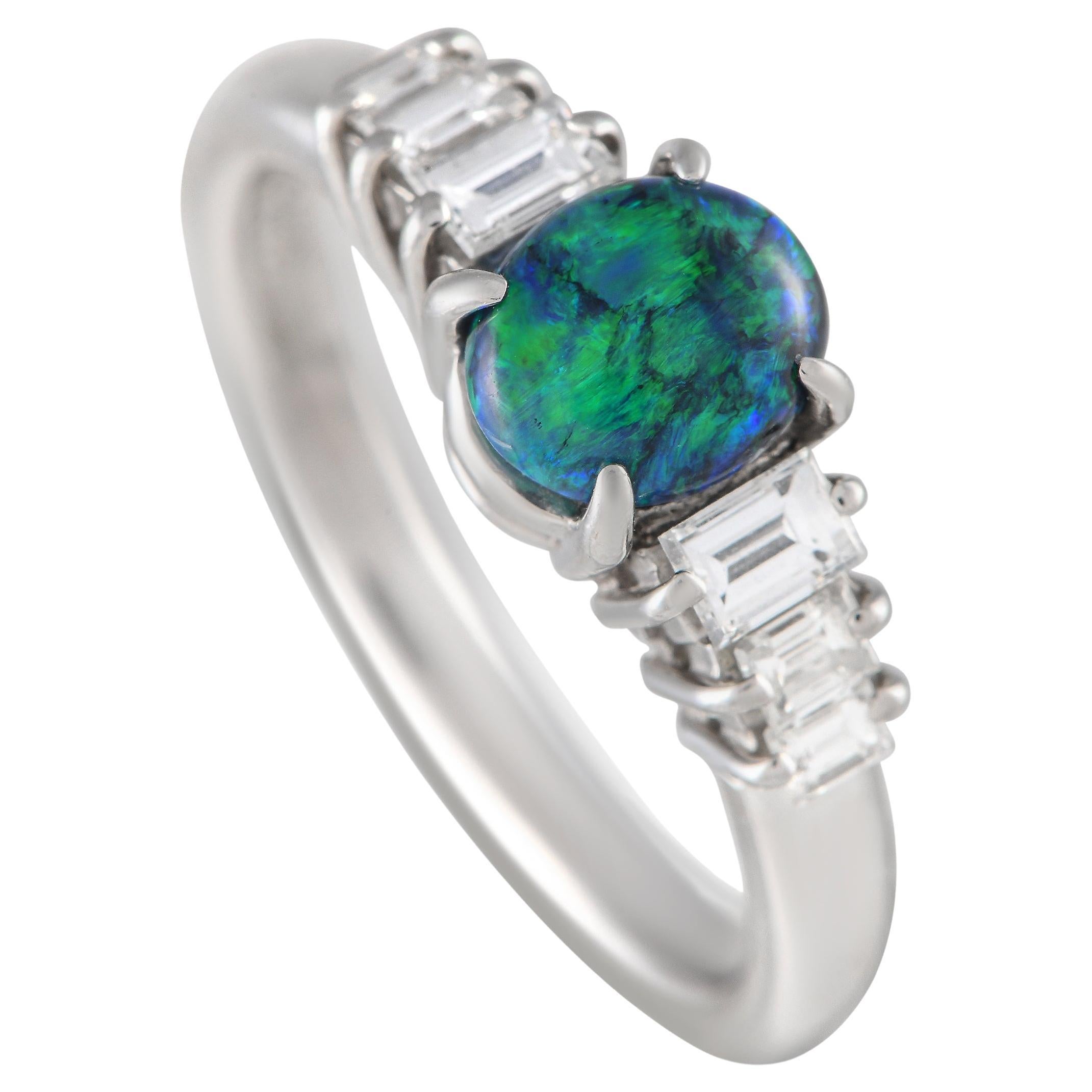 Platinum 0.41ct Diamond and Opal Ring For Sale