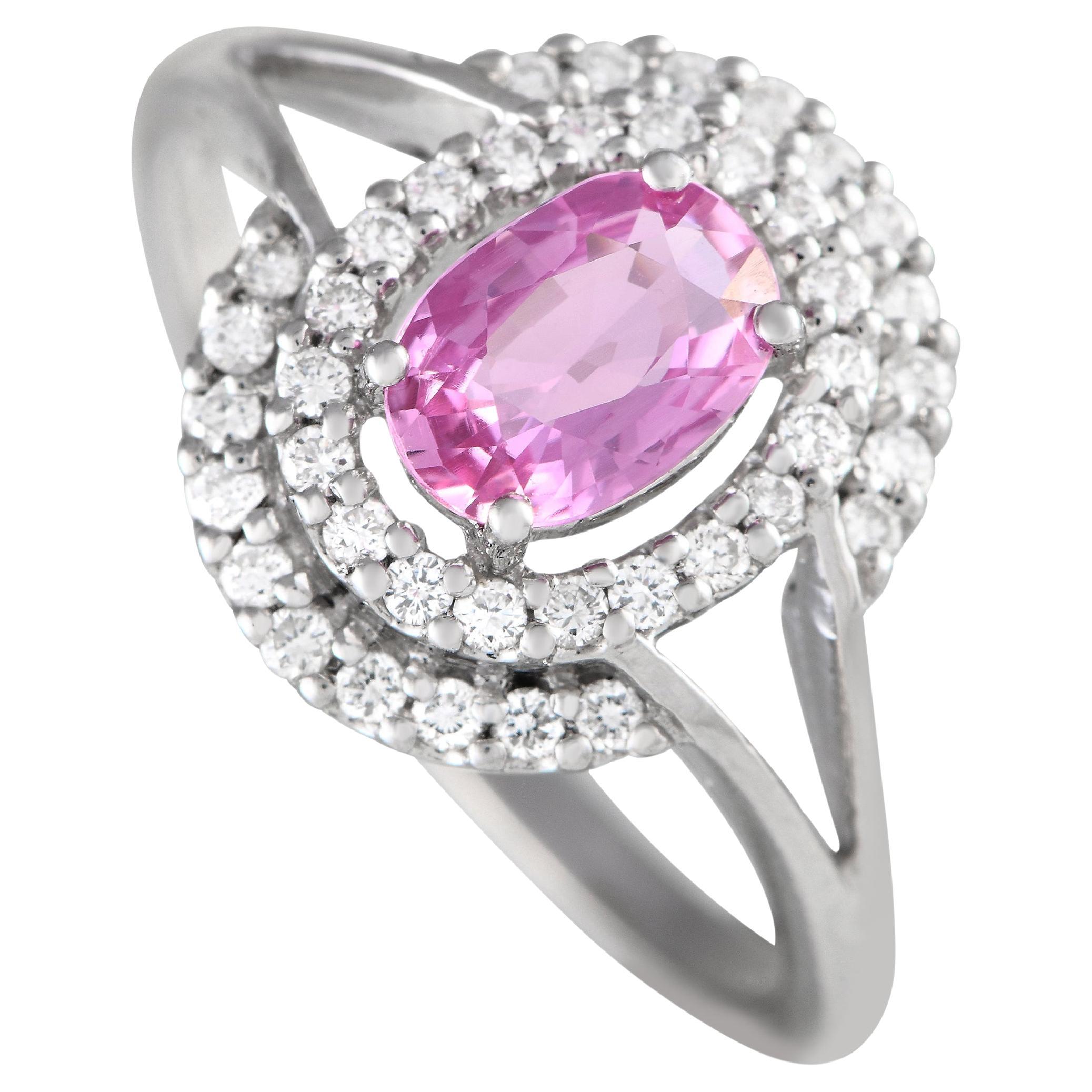 18K White Gold 0.40ct Diamond and Pink Sapphire Ring For Sale