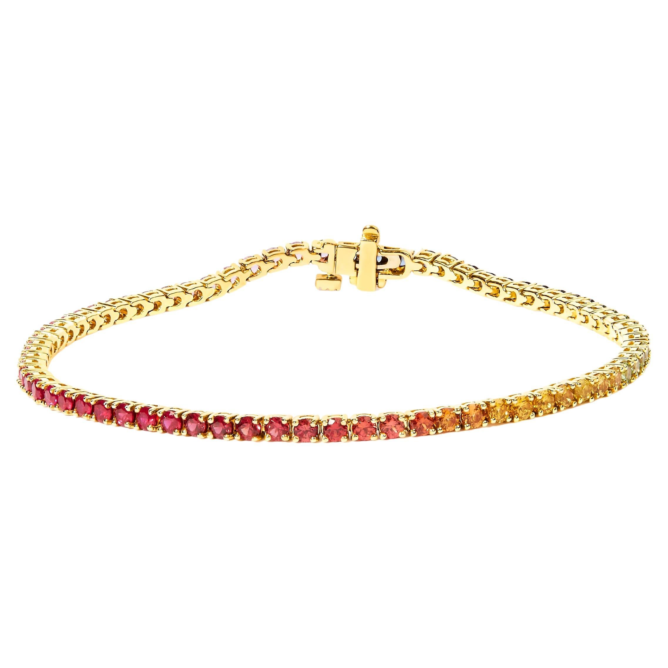 14K Gelbgold Natürlicher Regenbogen Edelstein Saphir und Tsavorit Tennisarmband
