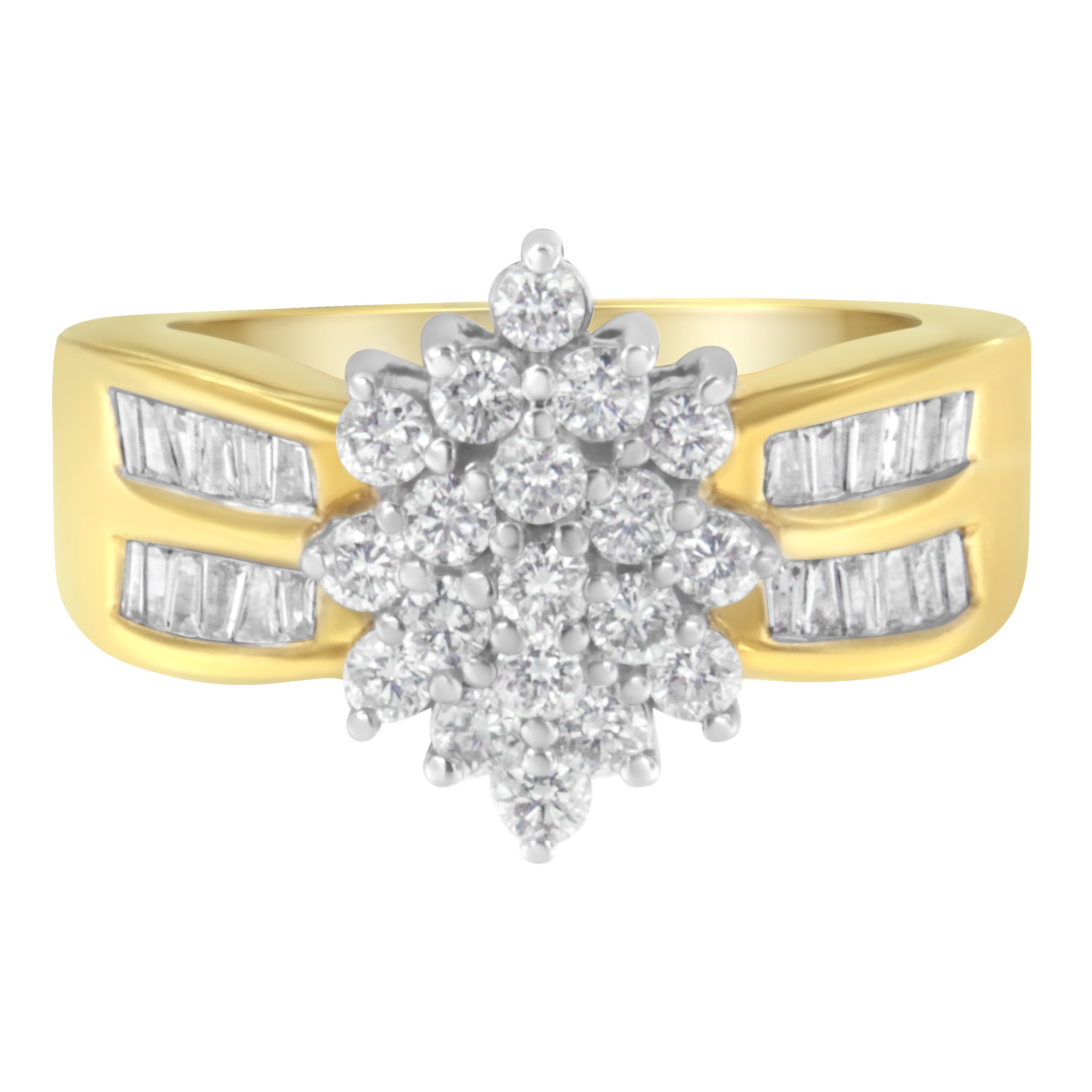 Bague cocktail en or jaune 10 carats avec grappe de diamants composites marquises de 1,0 carat en vente