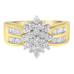 10K Yellow Gold 1.0 Carat Marquise Composite Diamond Cluster Cocktail Ring