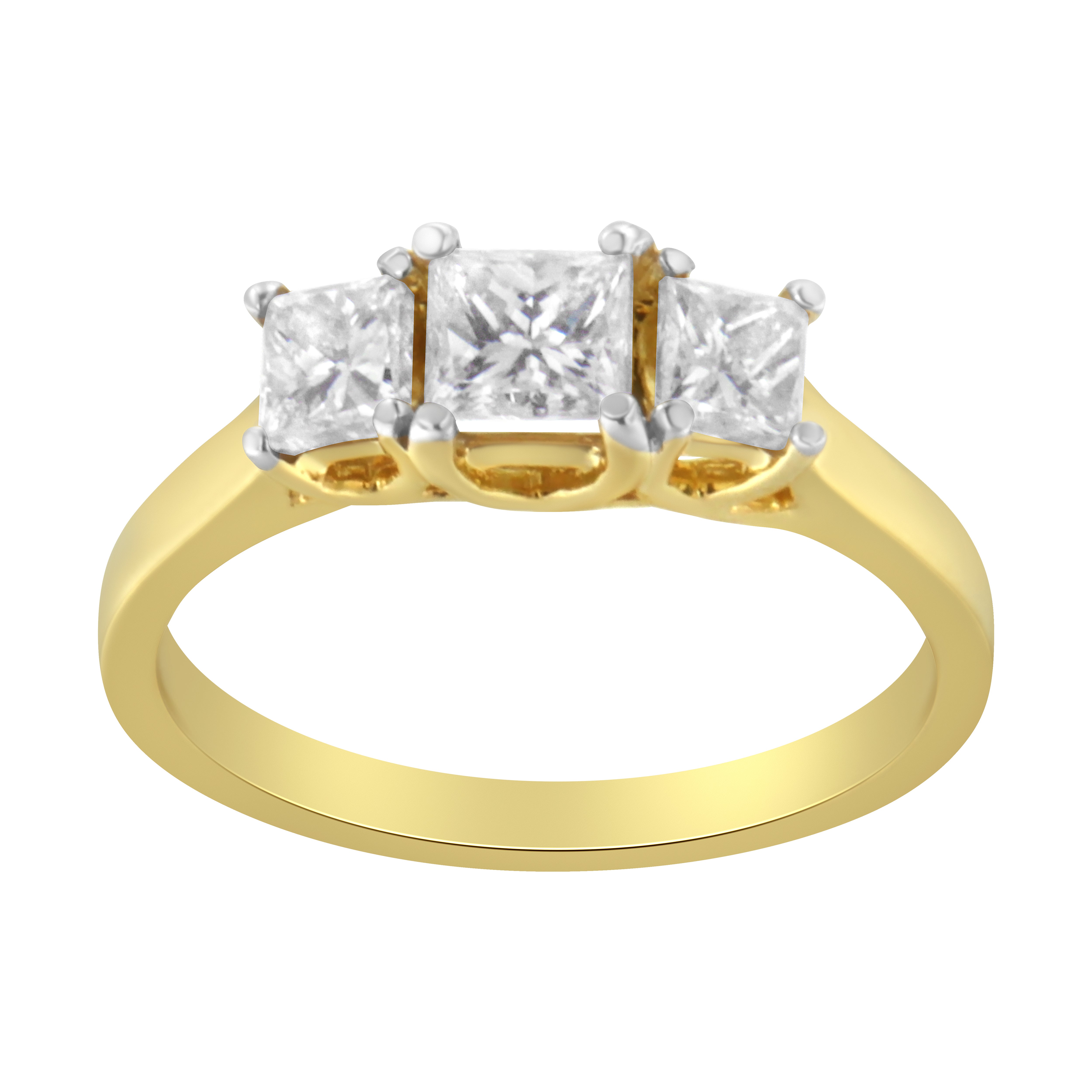 10K Gelbgold 1,0 Karat Diamantring mit drei Steinen im Prinzessinnenschliff im Angebot