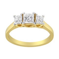 10K Yellow Gold 1.0 Carat Princess-Cut Diamond Three Stone Band Ring