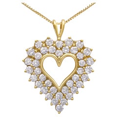 Collier pendentif cœur avec cadre en argent plaqué or jaune 14 carats et diamants 4,0 carats